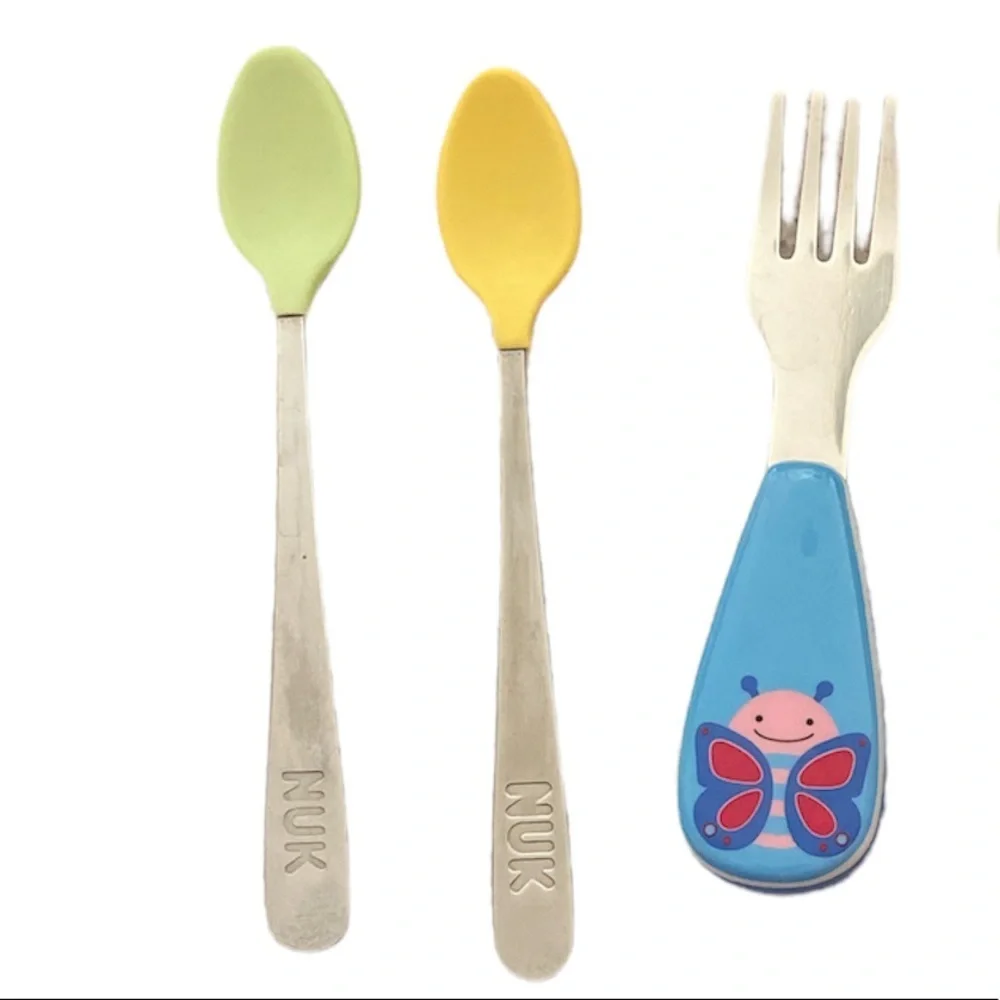 Nuk baby spoons and forks green blue and yellow